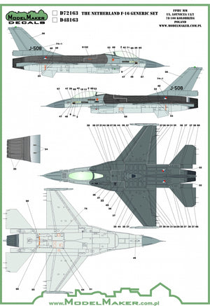 ModelMaker Decals D48163 Netherlands F-16 Insignia&amp;#39;s &amp;amp; stencils Generic set 1/48 – immagine 2