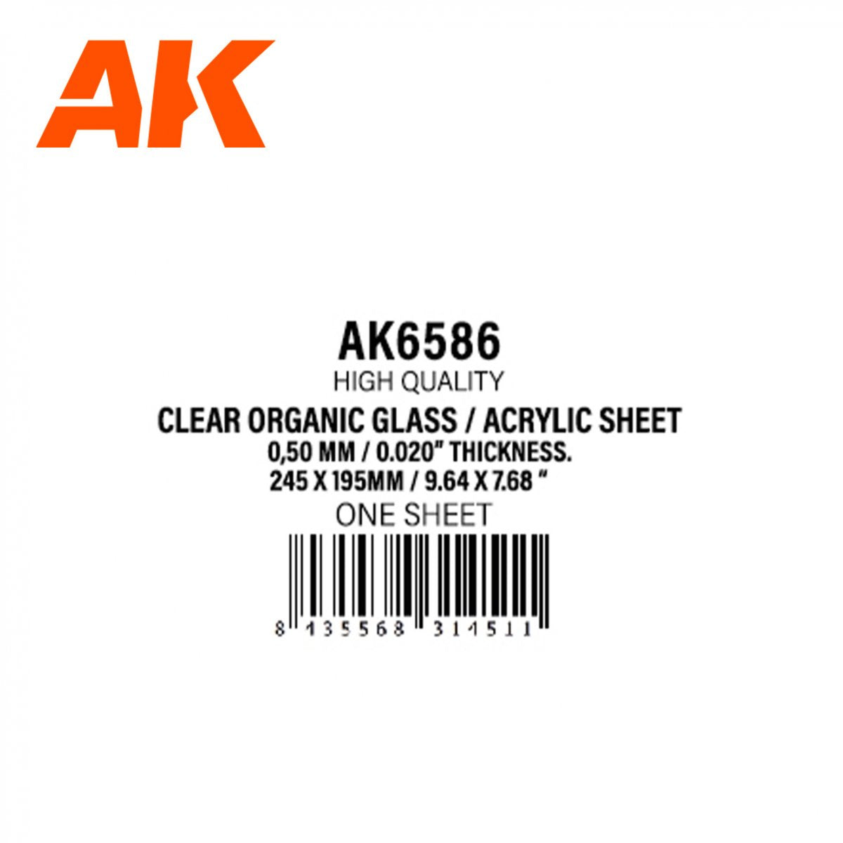 AK Interactive AK6586 0,50 MM // 0.020” THICKNESS- 245 X 195MM // 9.64 X 7.68” – CLEAR ORGANIC GLASS / ACRYLIC SHEET – Bild 2