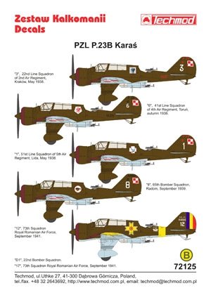 Techmod 72125 - PZL-23B Karaś 1/72 – zdjęcie 2