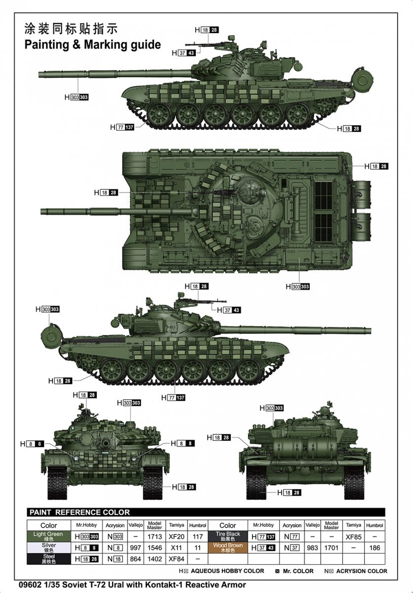Trumpeter 09602 Char soviétique T-72 Ural avec blindage réactif Kontakt-1, échelle 1/35 – image 4