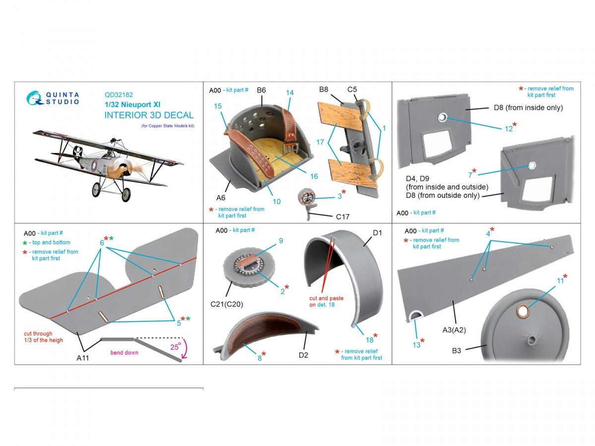 Quinta Studio QD32182 Nieuport XI 3D-Printed &amp;amp; coloured Interior on decal paper (CSM) 1/32 – Bild 10
