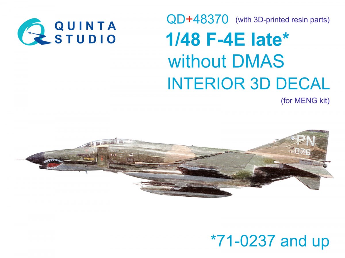 Quinta Studio QD+48370 F-4E late without DMAS 3D-Printed &amp; colored Interior on decal paper (Meng) (with 3D-printed resin parts) 1/48