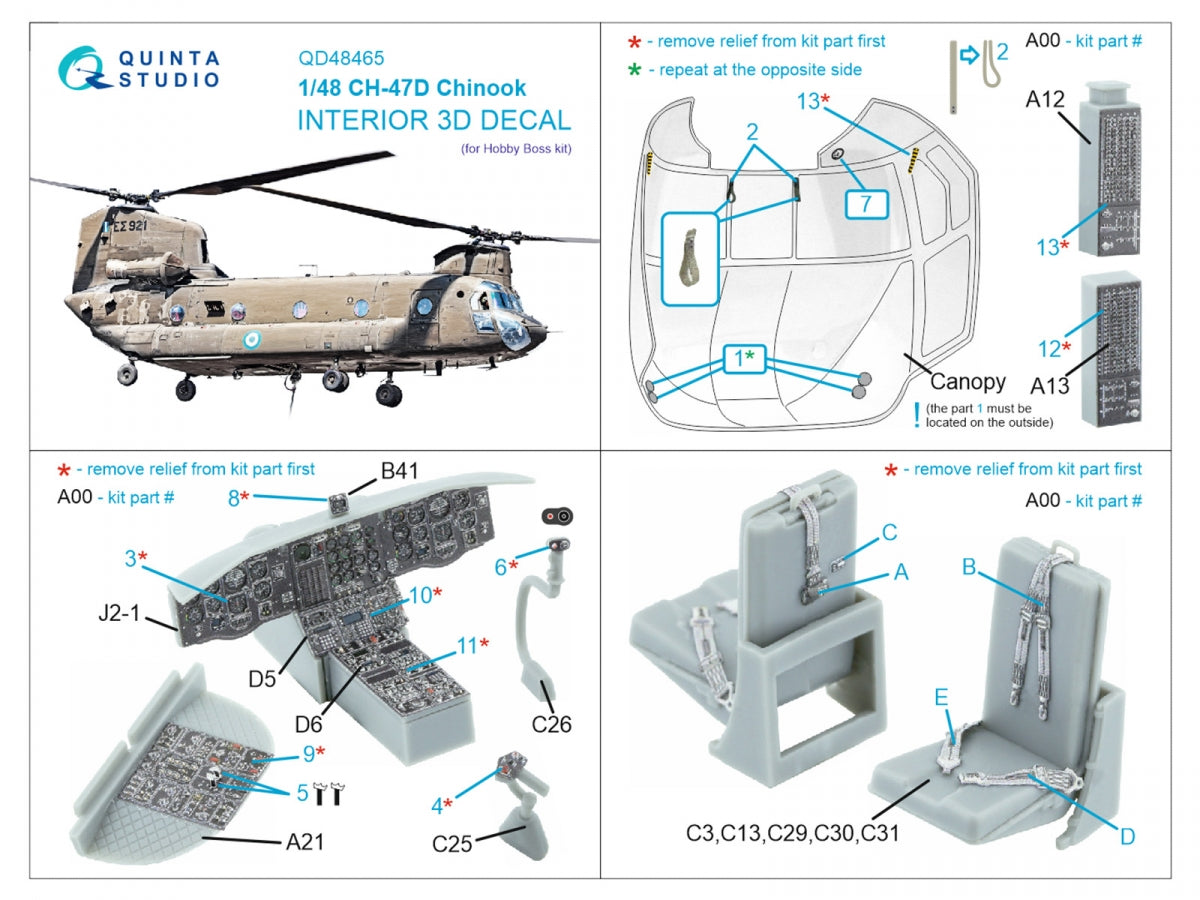 Quinta Studio QD48465 CH-47D 3D-Printed coloured Interior on decal paper (HobbyBoss) 1/48 – Bild 7