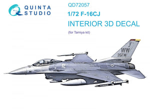 Quinta Studio QD72057 F-16CJ 3D-Printed &amp;amp; coloured Interior on decal paper (Tamiya) 1/72
