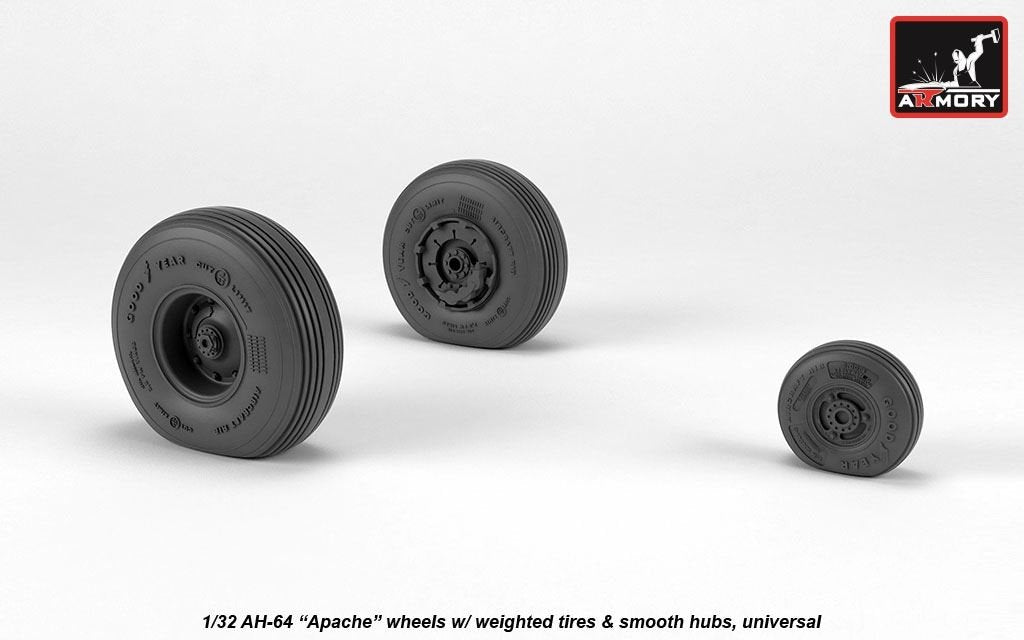 Armory Models AW32311 AH-64 Apache wheels w/ weighted tires, smooth hubs 1/32 – Bild 3