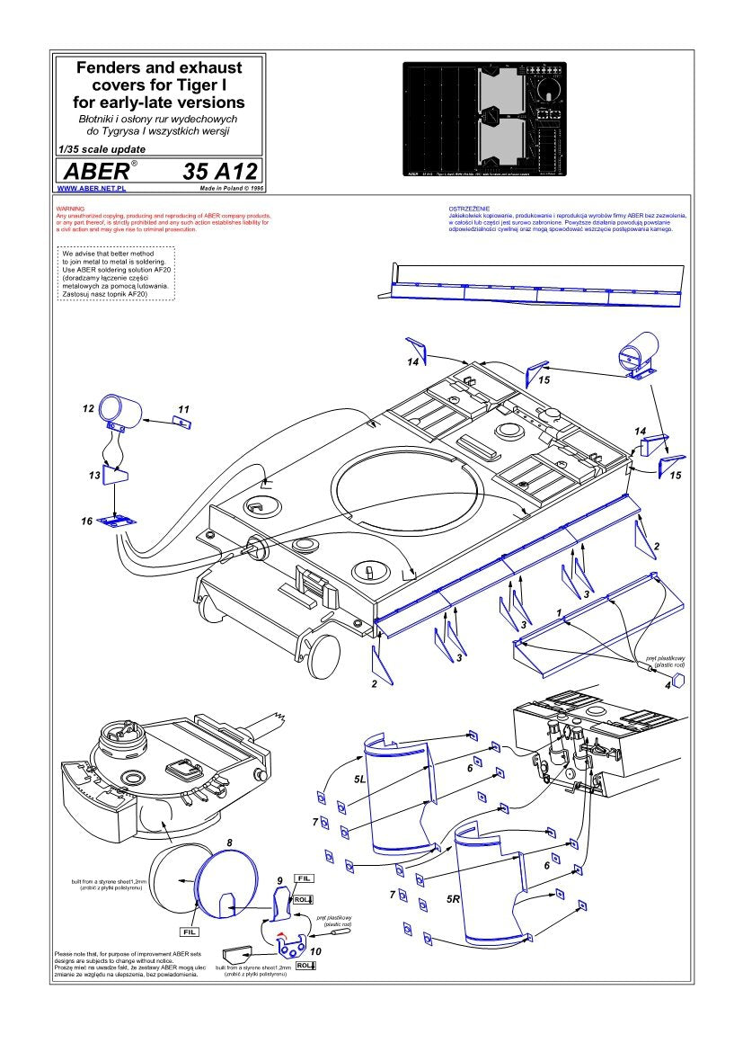 Aber 35A012 Błotniki boczne do Tiger I, E/ H1 1/35 – imagen 4