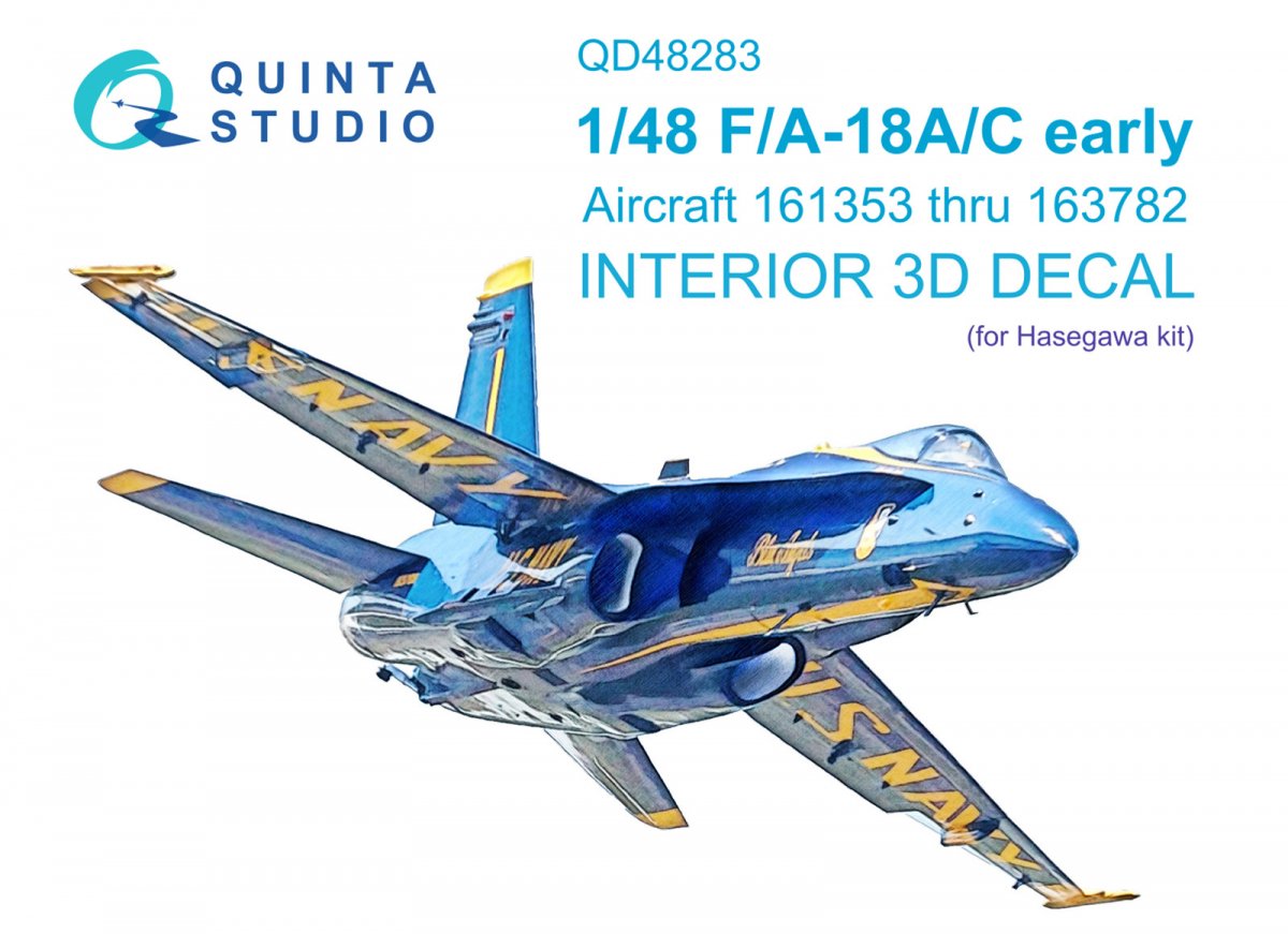 Quinta Studio QD48283 F/A-18A / C early 3D-Printed &amp;amp; colored Interior on decal paper (Hasegawa) 1/48
