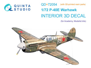 Quinta Studio QD+72054 P-40E Warhawk 3D-Printed &amp;amp; coloured Interior on decal paper (Academy/Modelist) (with 3D-printed resin parts) 1/72