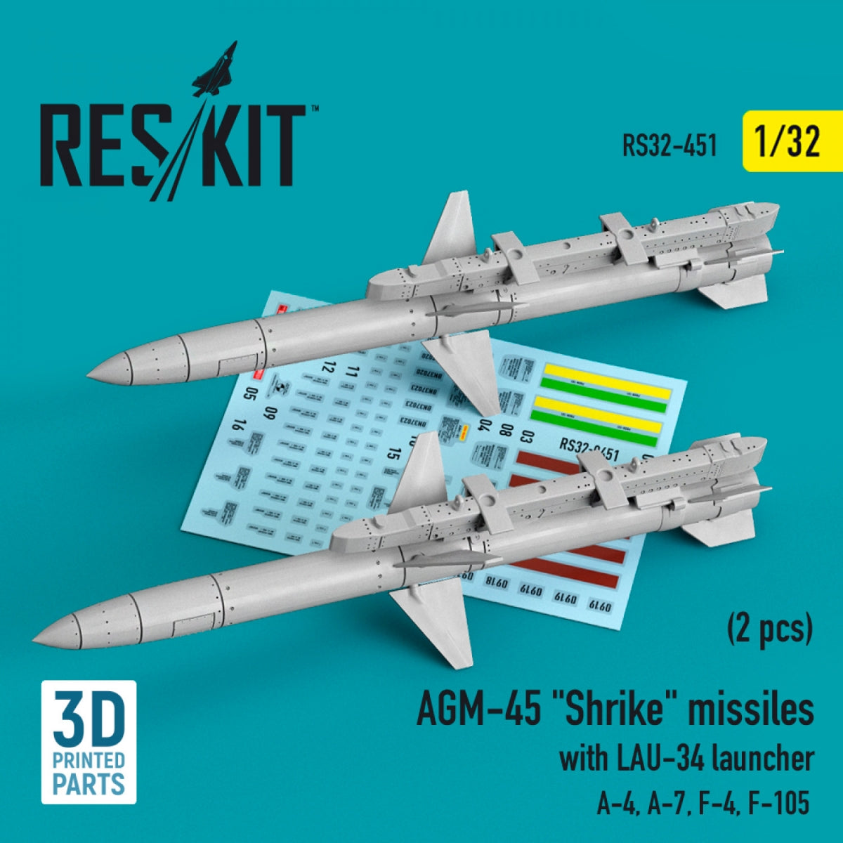 RESKIT RS32-0451 AGM-45 "SHRIKE" MISSILES WITH LAU-34 LAUNCHER (2 PCS) (3D PRINTED) 1/32