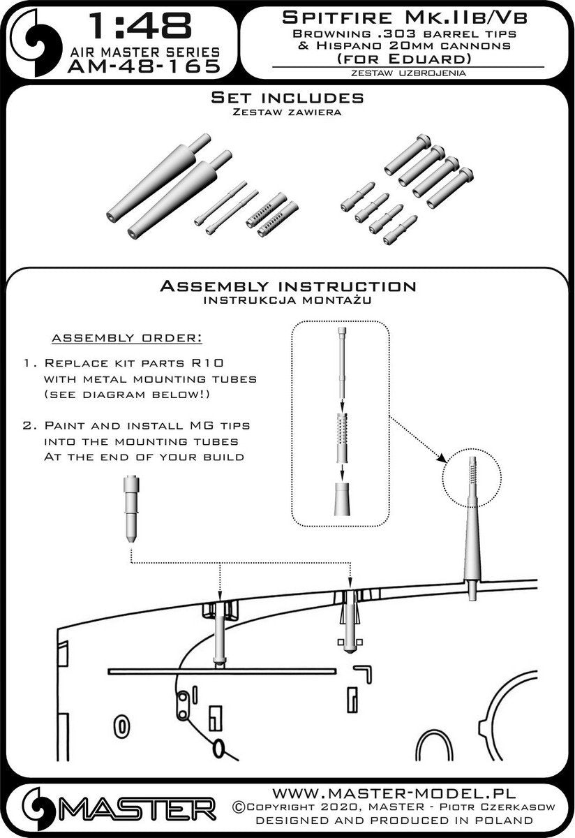 Master AM-48-165 Spitfire Mk. IIb/Vb - 20mm Hispano cannon barrels in shrouds (for Eduard model) 1/48 – image 6