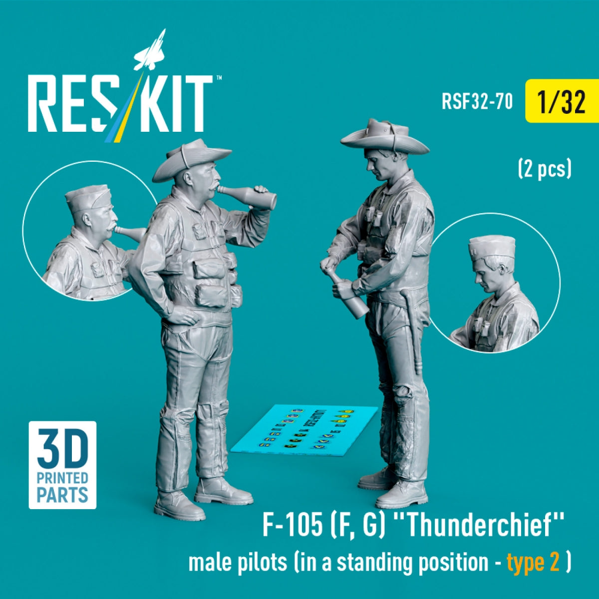 RESKIT RSF32-0069 F-105 (F, G) "Thunderchief" male pilots (in a standing position - type 1) (2 pcs) (3D Printed) 1/32
