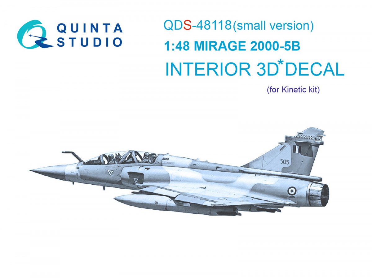 Quinta Studio QDS-48118 Mirage 2000-5B 3D-Printed &amp;amp; colored Interior on decal paper (Kinetic) (Small version) 1/48