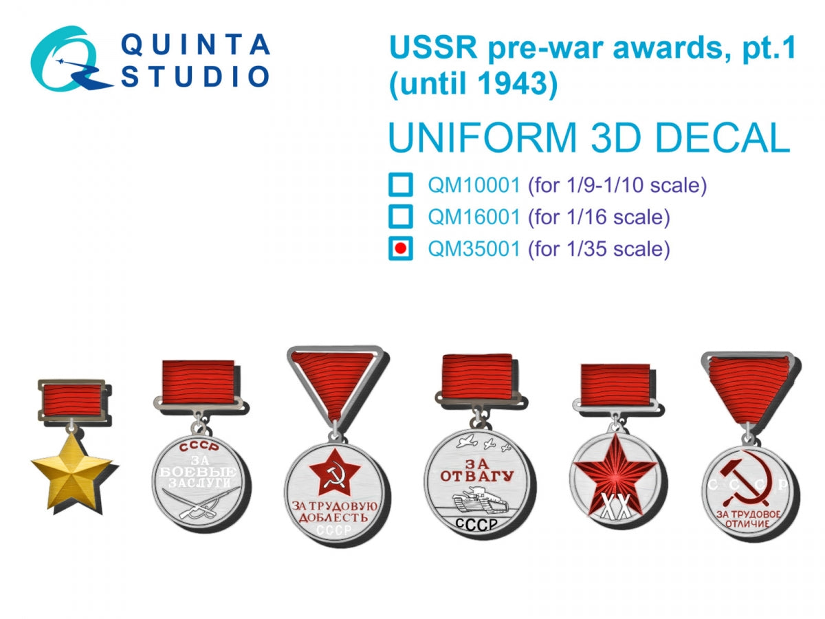 Quinta Studio QM35001 Décorations d&amp;#39;avant-guerre de l&amp;#39;URSS, partie 1 (jusqu&amp;#39;en 1943) 1/35