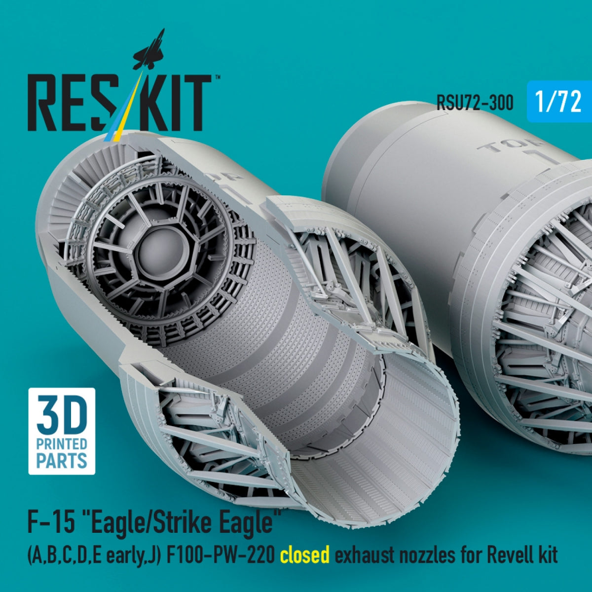 RESKIT RSU72-0300 F‑15 "Eagle/Strike Eagle" (A, B, C, D, E early, J) F100-PW-220 closed exhaust nozzles for Revell kit (3D Printed) 1/72