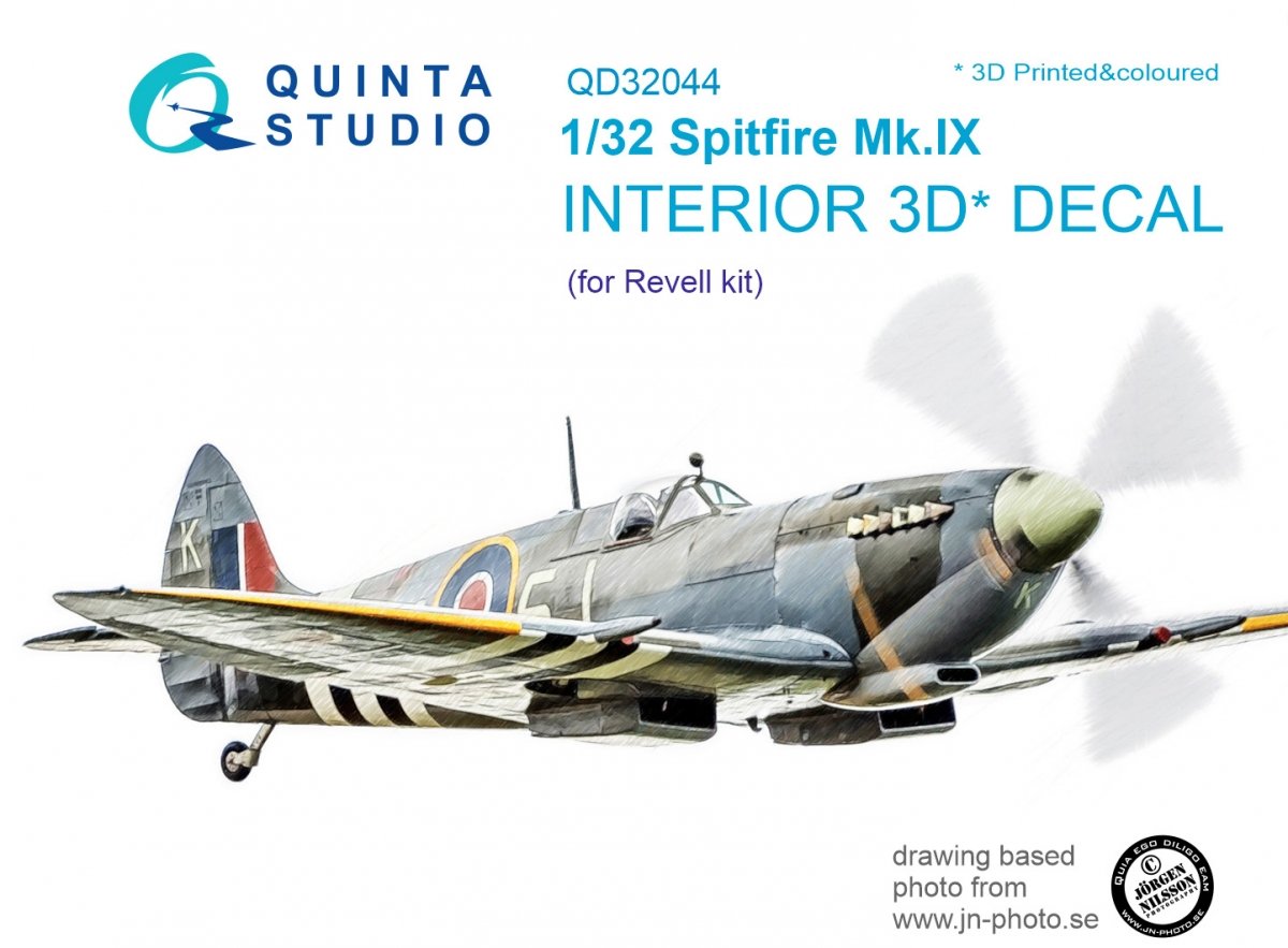 Intérieur imprimé en 3D et coloré sur papier décalcomanie pour Spitfire Mk. IX (Quinta Studio QD32044) (pour maquette Revell) au 1/32