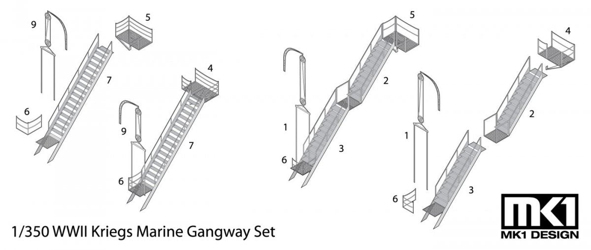 MK1 Design MS-35017 German Gangway Set 1/350 – zdjęcie 2