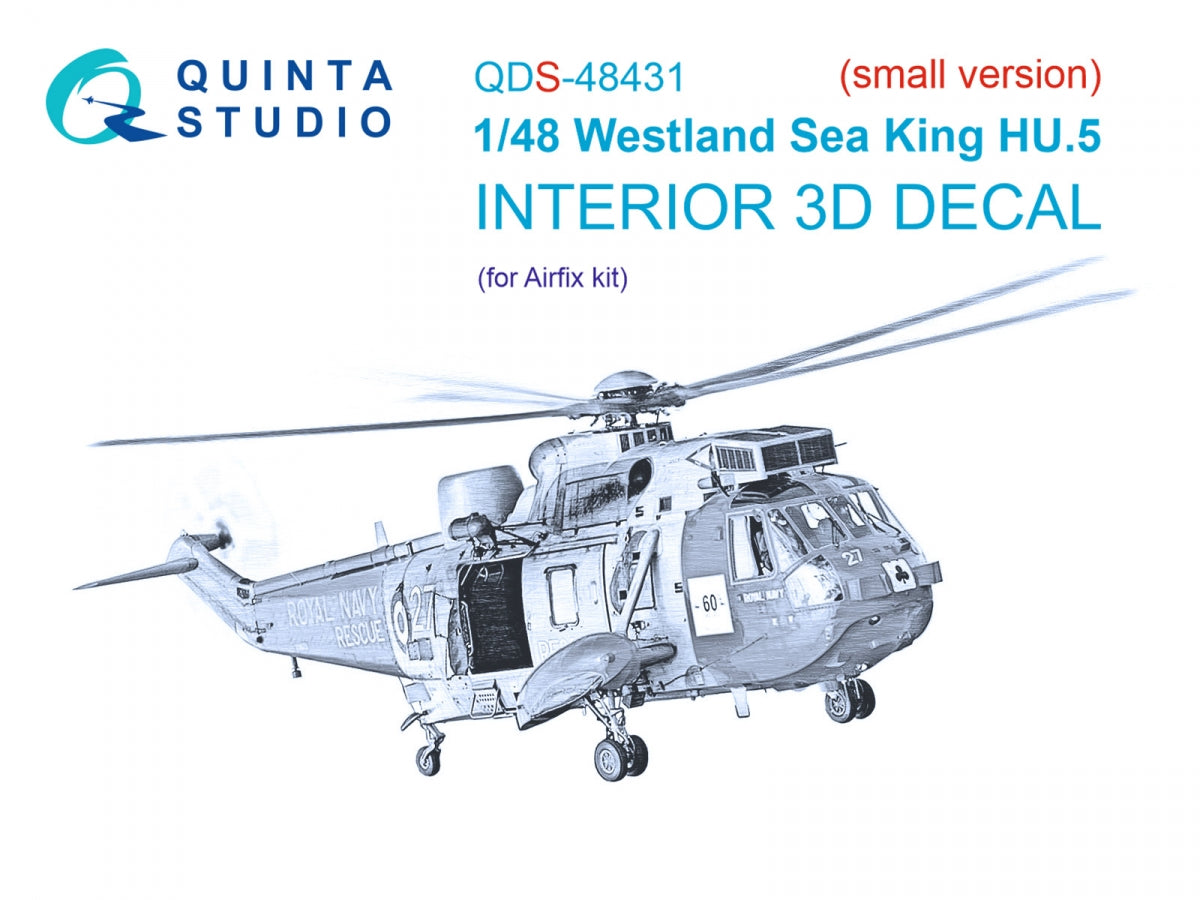Quinta Studio QDS-48431 Westland Sea King HU.5 3D-Printed &amp; colored Interior on decal paper (Airfix) (Small version) 1/48
