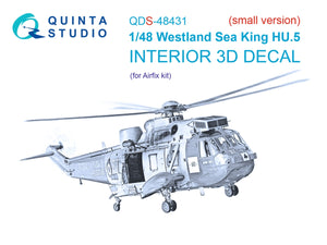 Intérieur imprimé en 3D et coloré sur papier décalcomanie Quinta Studio QDS-48431 Westland Sea King HU.5 (Airfix) (Petite version) 1/48