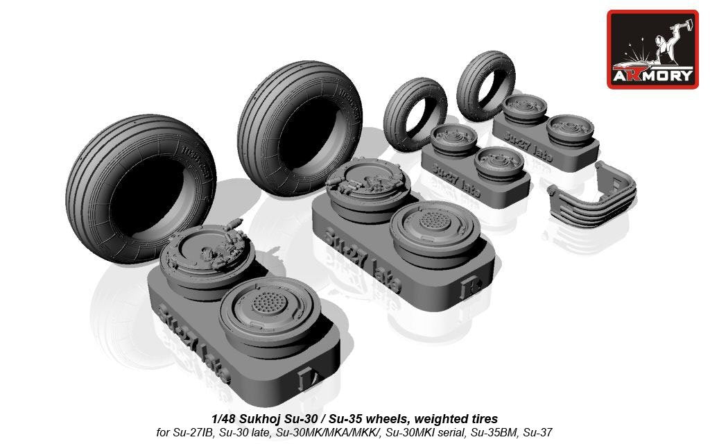 Armory Models AW48024 Roues Sukhoj Su-30 / Su-35, pneus lestés, garde-boue avant 1/48