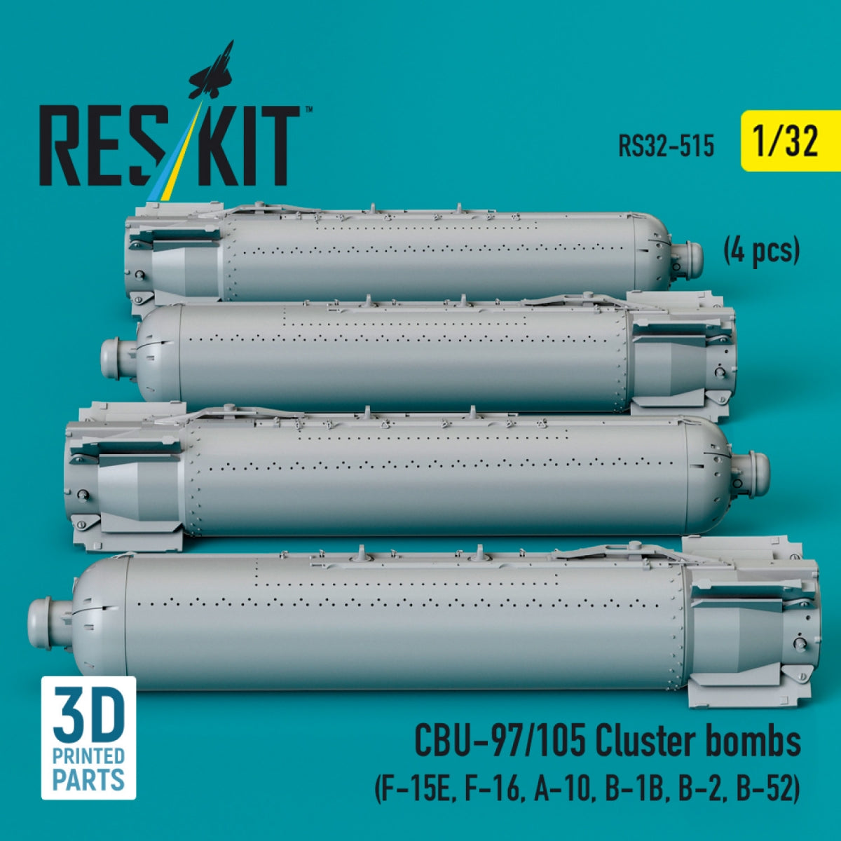 RESKIT RS32-0515 CBU-97/105 cluster bombs (4 pcs) (3D Printed) 1/32 – zdjęcie 2