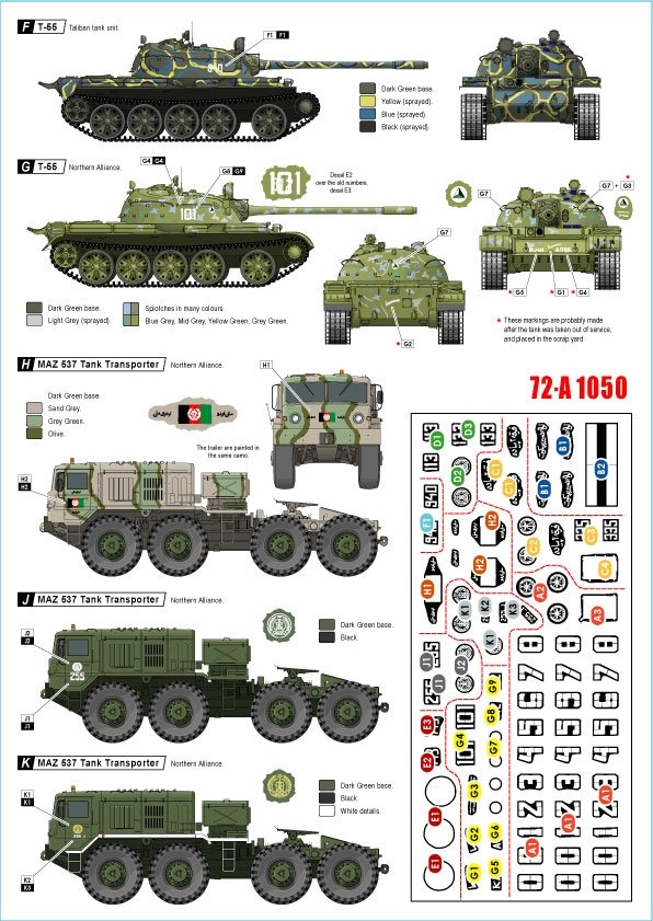 Star Decals 72-A1050 War in Afghanistan # 1. T-54B, T-55, T-55A, T-55AM and MAZ-537 1/72 – Bild 2