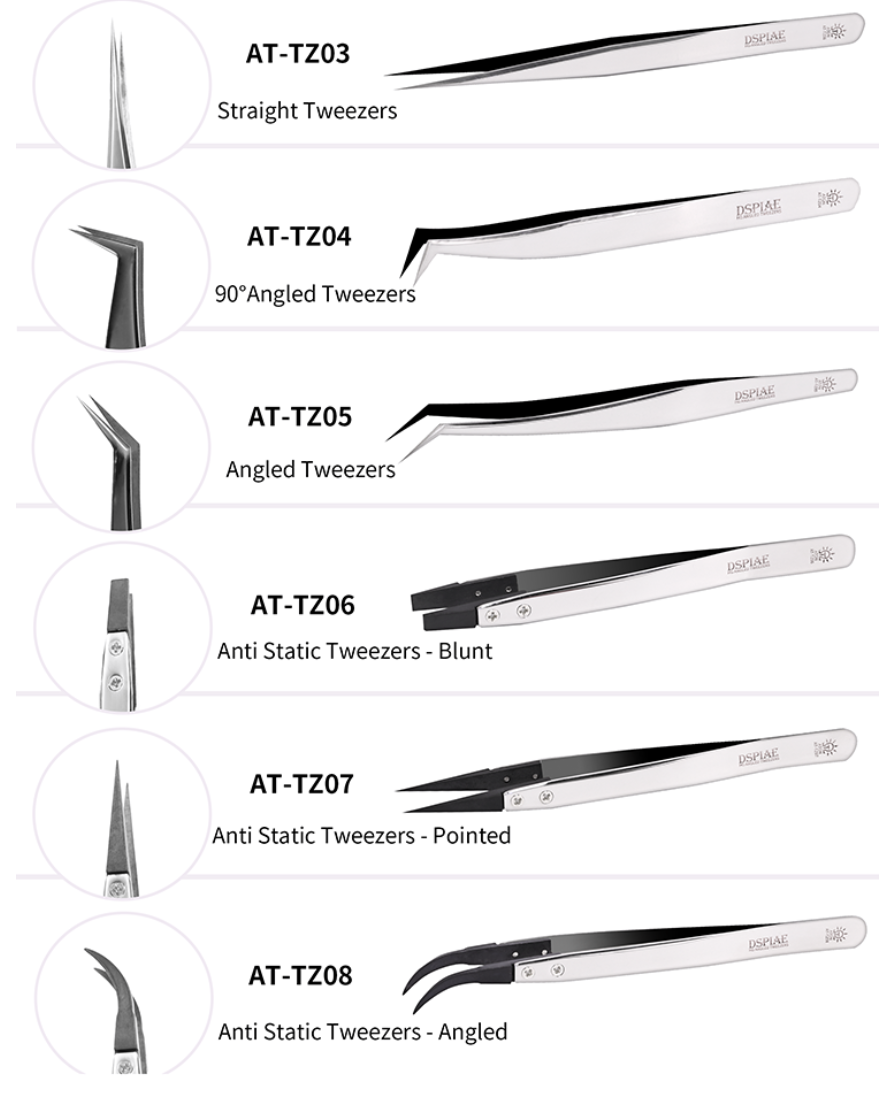 DSPIAE AT-TZ08 Anti-Static Tweezers – Angled – zdjęcie 2