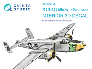 Quinta Studio QD32204 B-25J Mitchell Gun nose 3D-Printed &amp;amp; coloured Interior on decal paper (HK models) 1/32