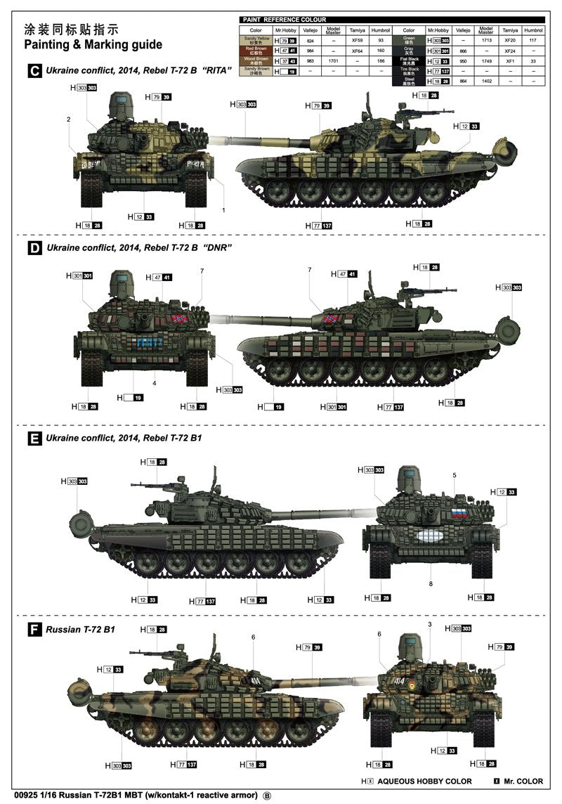 Trumpeter 00925 Russian T-72B1 MBT w/kontakt-1 reactive armor 1/16 – imagen 2