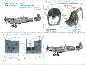 Quinta Studio QD48120 Spitfire Mk.VIII 3D-Printed &amp;amp; coloured Interior on decal paper (Eduard) 1/48 – immagine 12
