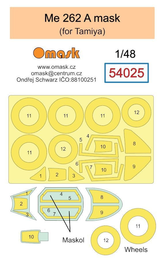 Omask 54025 Me 262 A mask (for Tamiya) 1/48