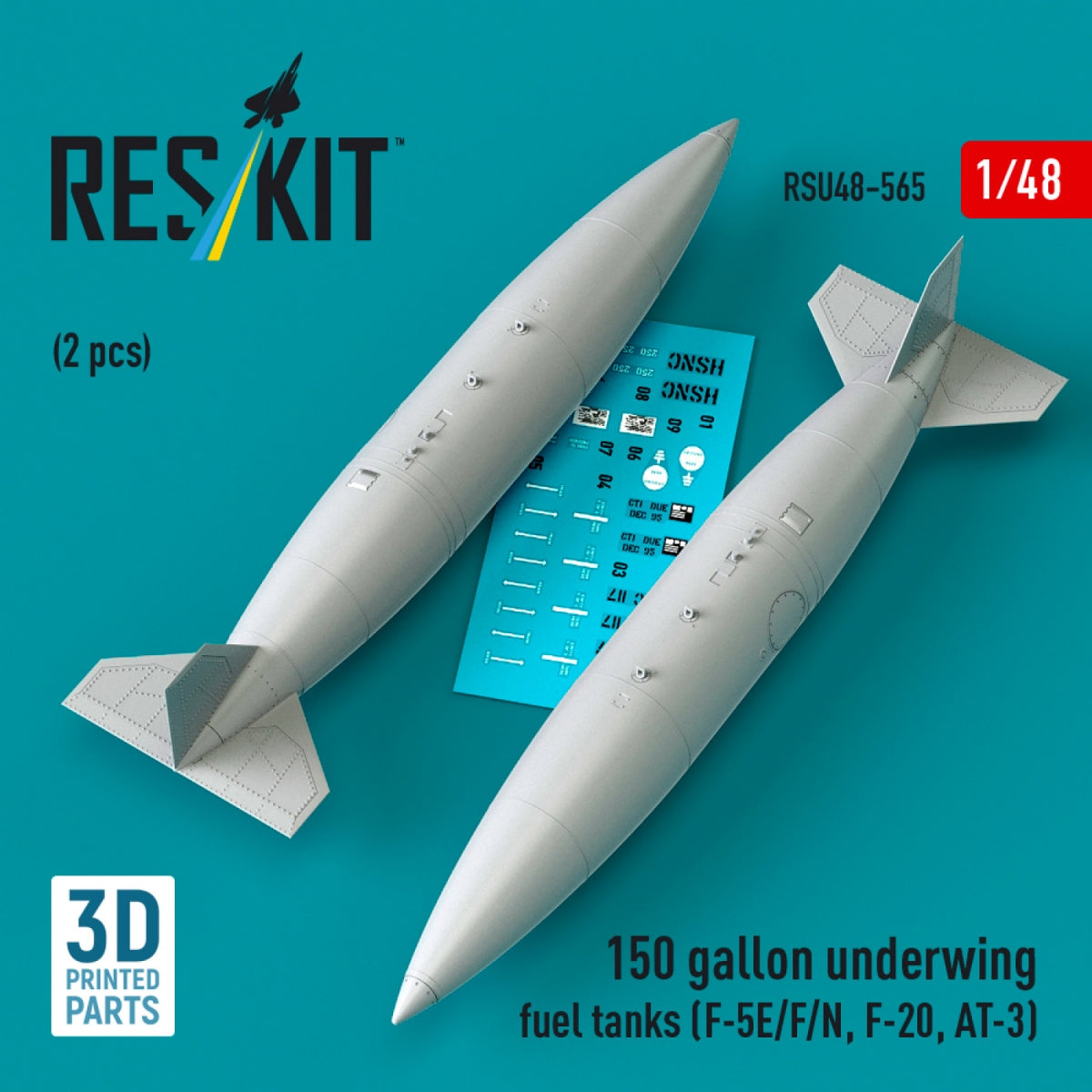 RESKIT RSU48-0565 150 gallon underwing fuel tanks (2 pcs) (F-5E/F/N, F-20, AT-3) (3D Printed) 1/48