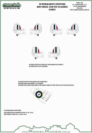 ModelMaker Decals IM48701 Supermarine Spitfire roundels and fin flashes - EARLY 1/48 – Bild 2
