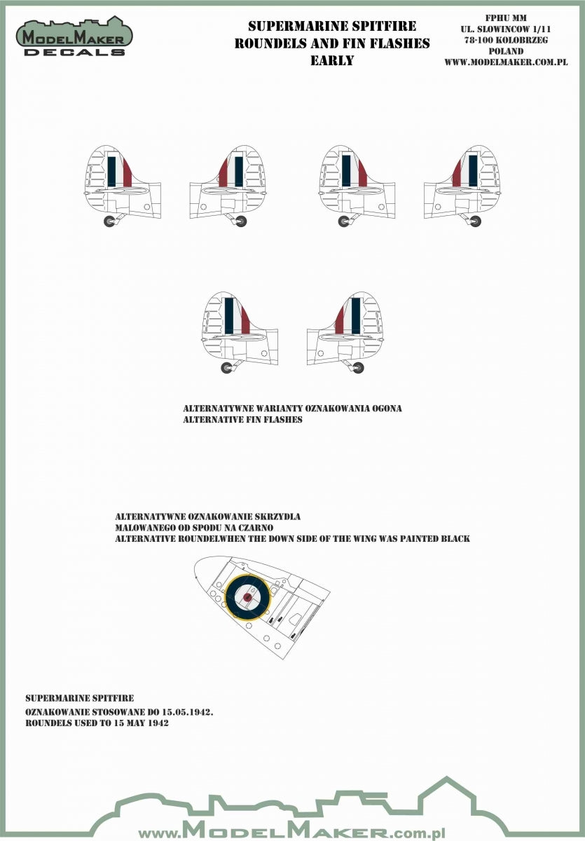 ModelMaker Decals IM48701 Supermarine Spitfire roundels and fin flashes - EARLY 1/48 – Bild 2