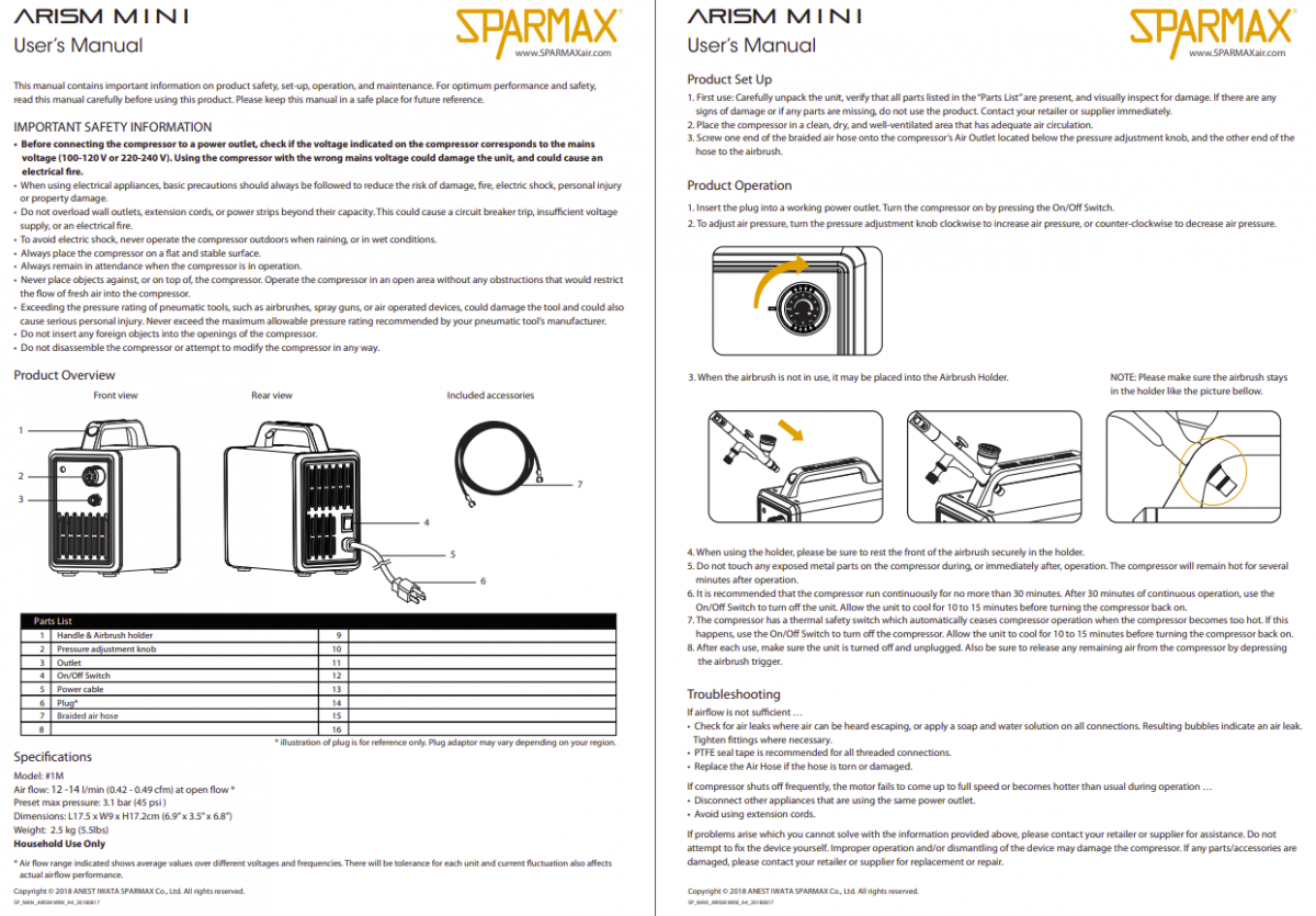 Sparmax 1MSETSS Arism Mini Kit 2 m Hose, HB-040, Airbrush Cleaning Pot – zdjęcie 2