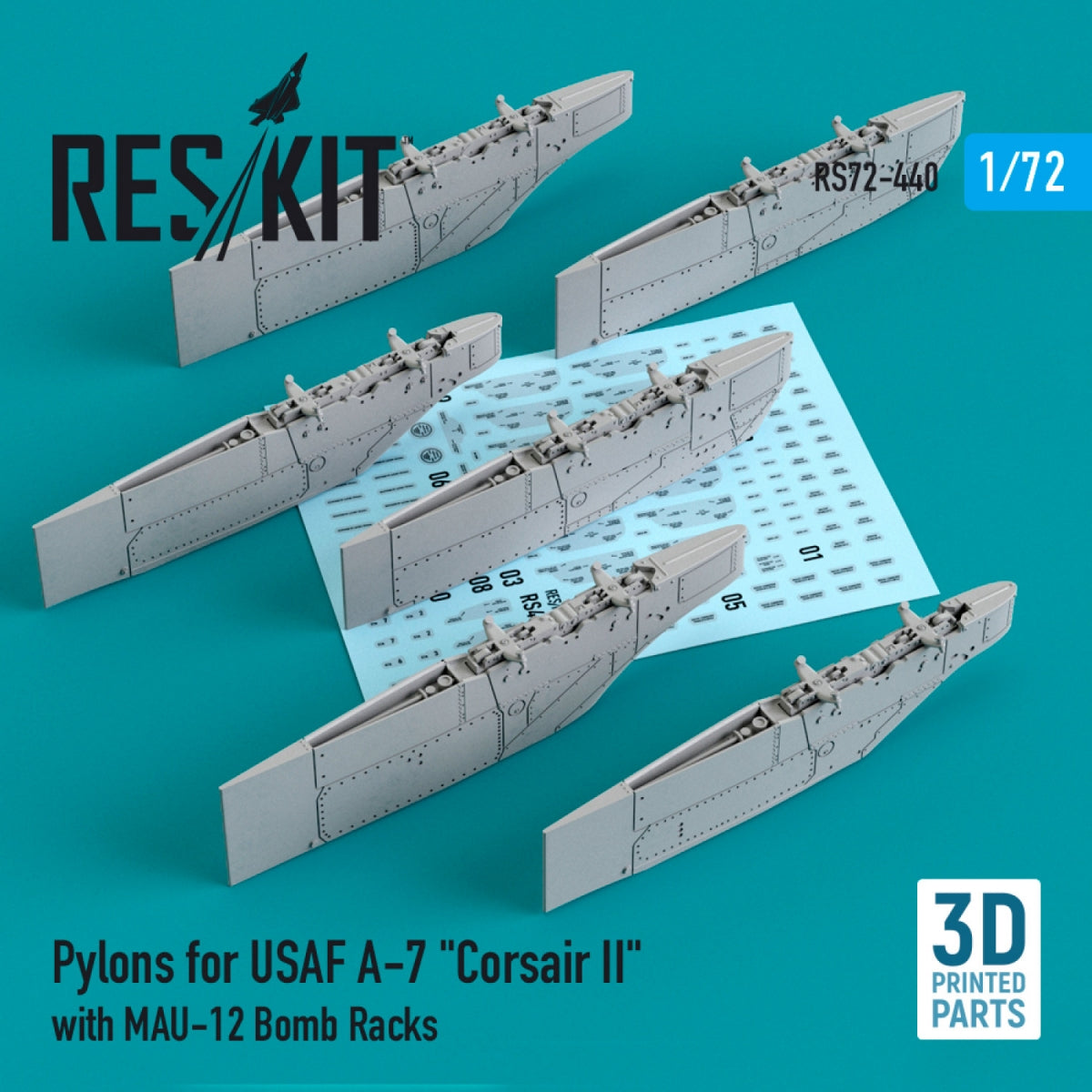 RESKIT RS72-0440 PYLONS FOR USAF A-7 "CORSAIR II" WITH MAU-12 BOMB RACKS (3D PRINTED) 1/72