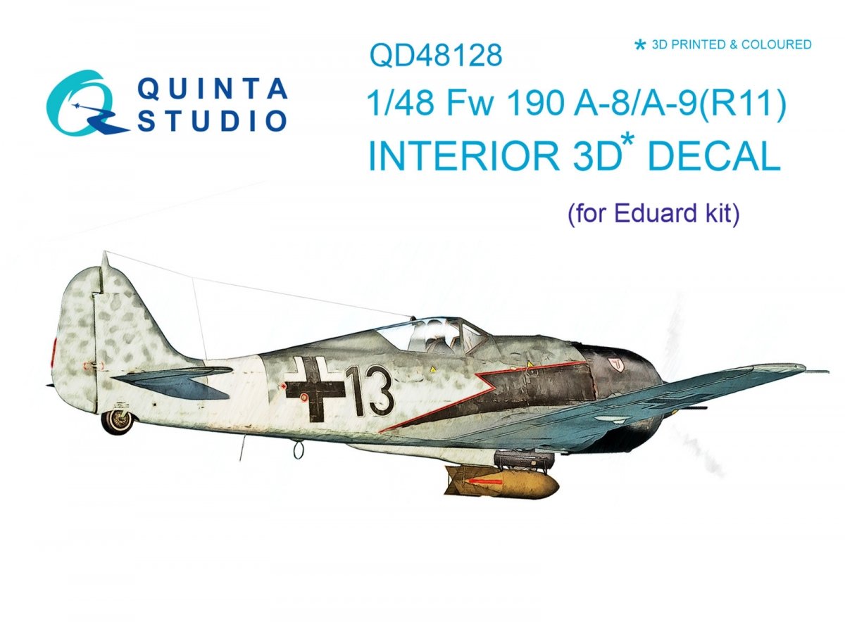 Quinta Studio QD48128 Fw 190 A-8/A-9 (R11) 3D-Printed &amp;amp; coloured Interior on decal paper (for Eduard kit) 1/48