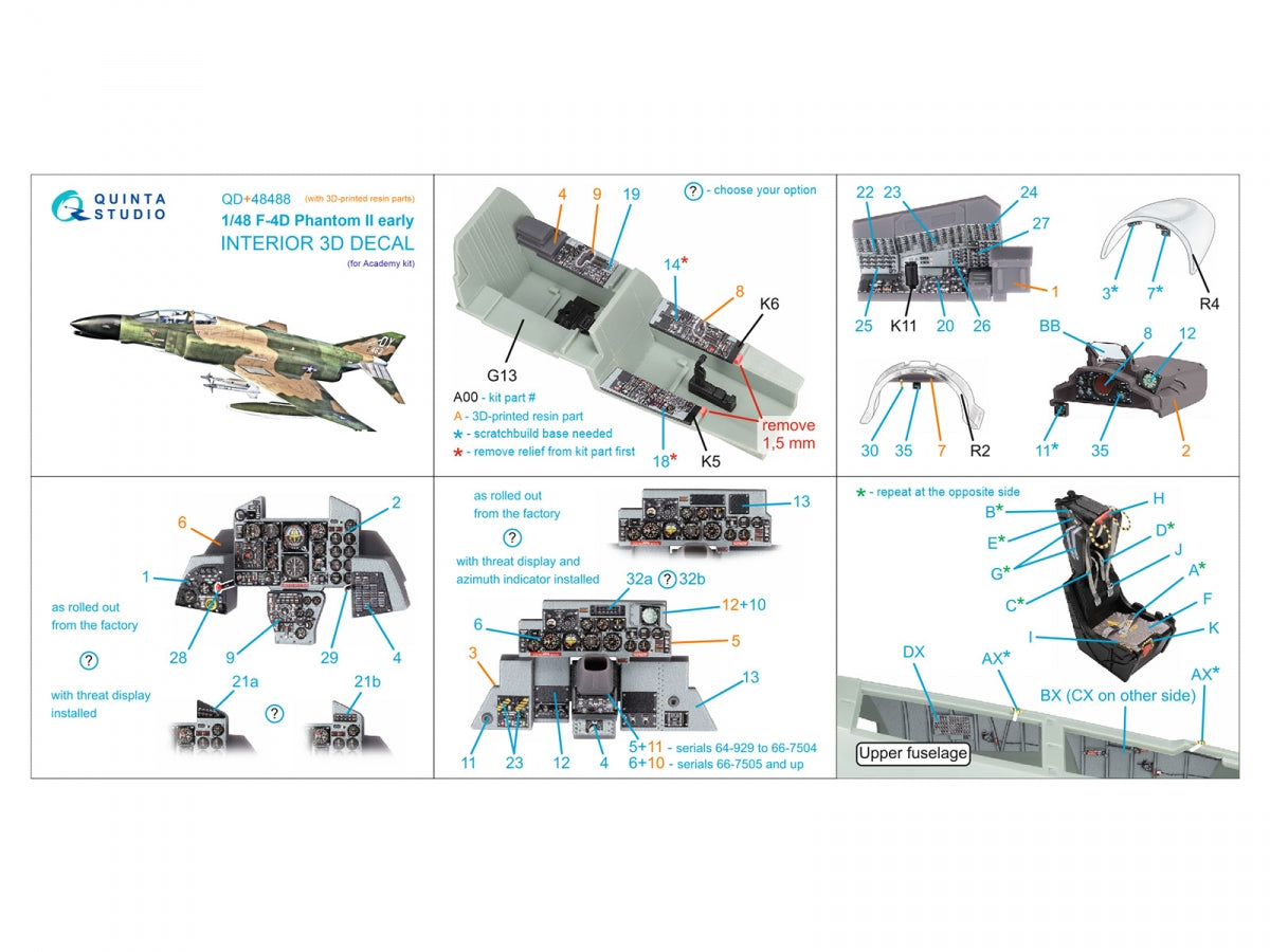 Quinta Studio QD+48488 F-4D early Phantom II 3D-Printed &amp;amp; coloured Interior on decal paper (Academy) (with 3D-printed resin parts) 1/48 – zdjęcie 3