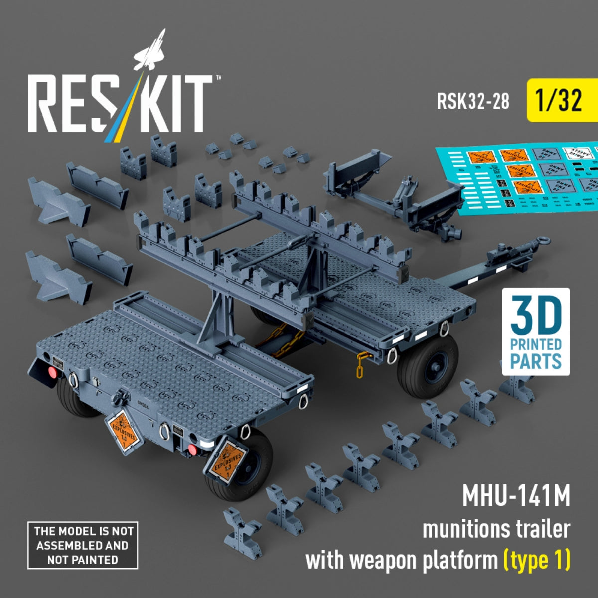 RESKIT RSK32-0028 MHU-141M munitions trailer with weapon platform (type 1) (3D Printed model kit) 1/32