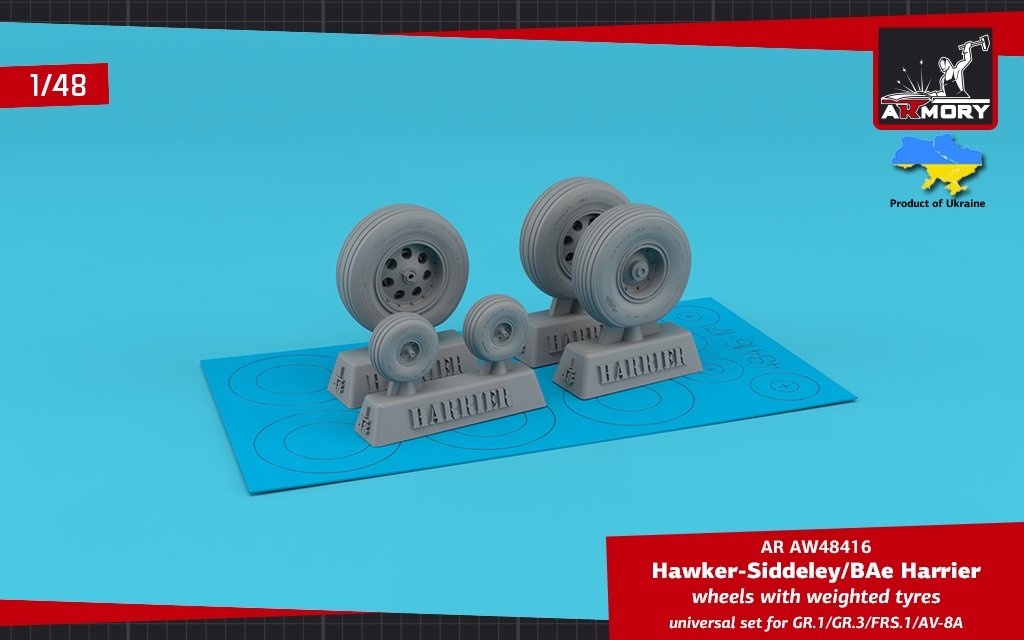 Armory Models AW48416 HS Harrier GR.1/GR.3/FRS.1/AV-8A wheels w/ weighted tires 1/48