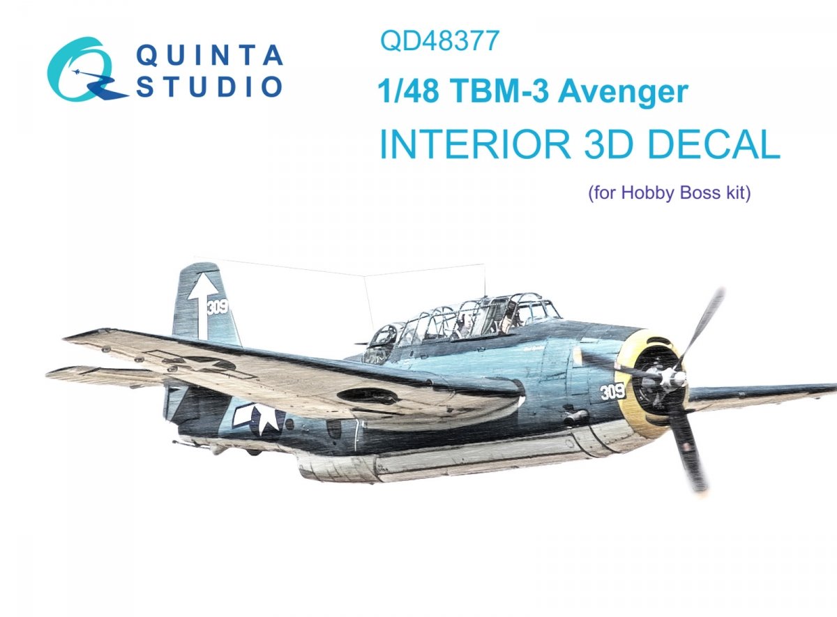 Quinta Studio QD48377 TBM-3 Avenger 3D-Printed &amp; colored Interior on decal paper (Hobby Boss) 1/48