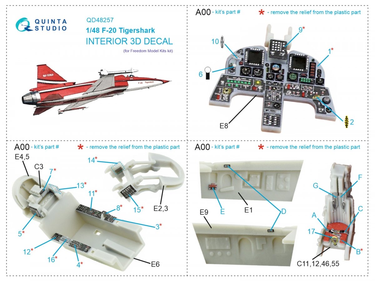 Quinta Studio QD48257 F-20 Tigershark 3D-Printed &amp;amp; coloured Interior on decal paper (Freedom Model) 1/48 – immagine 2