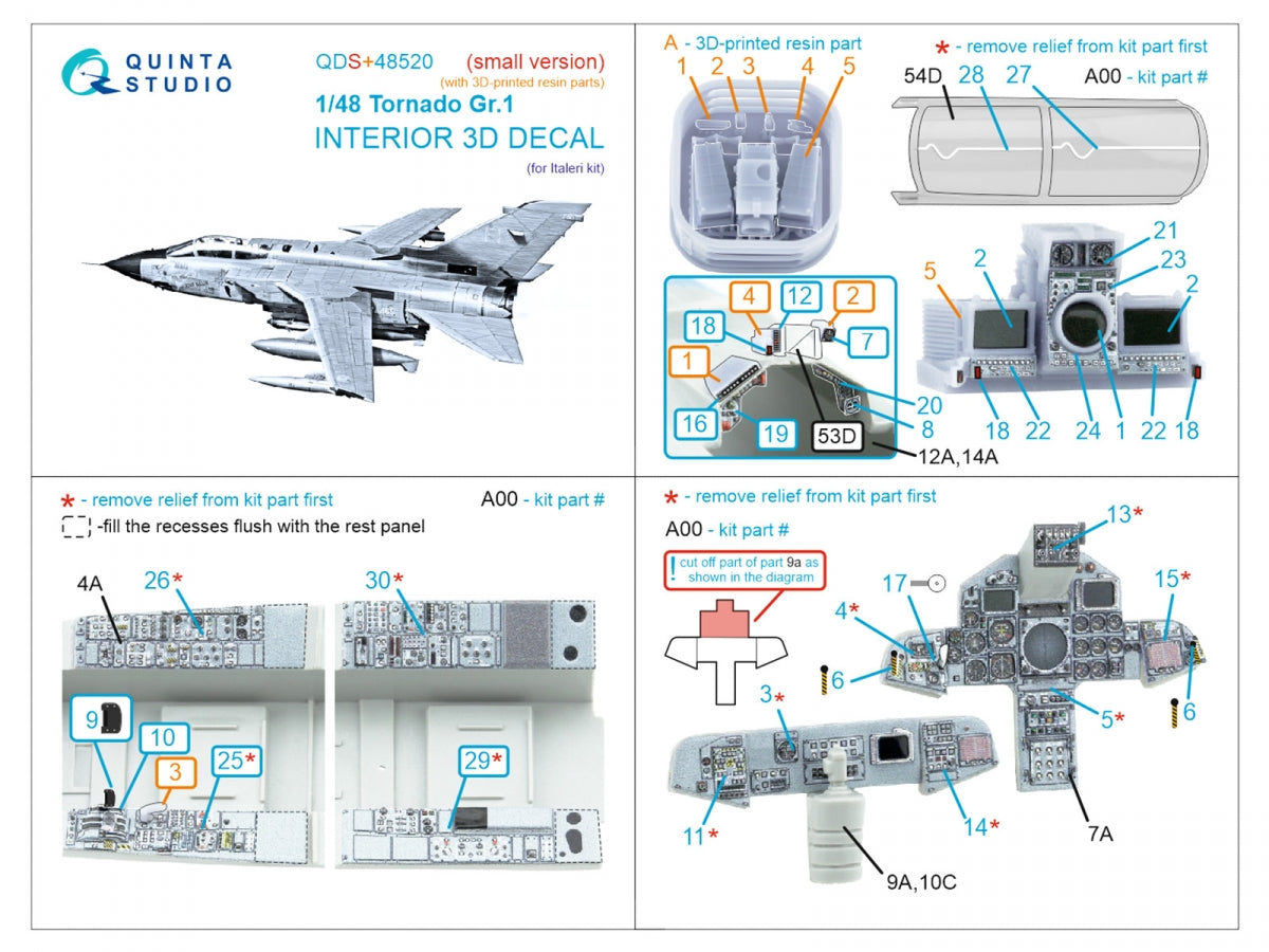 Quinta Studio QDS+48520 Tornado Gr.1 3D-Printed coloured Interior on decal paper (Italeri) (small version) (with 3D-printed resin parts) 1/48 – Bild 7