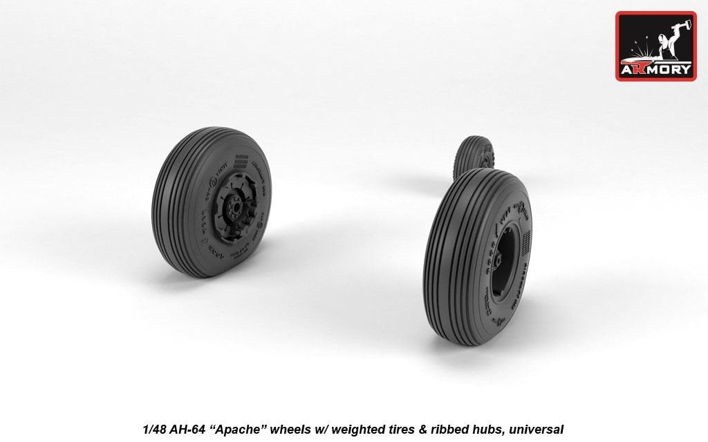 Armory Models AW48331 AH-64 Apache wheels w/ weighted tires, ribbed hubs 1/48 – immagine 4