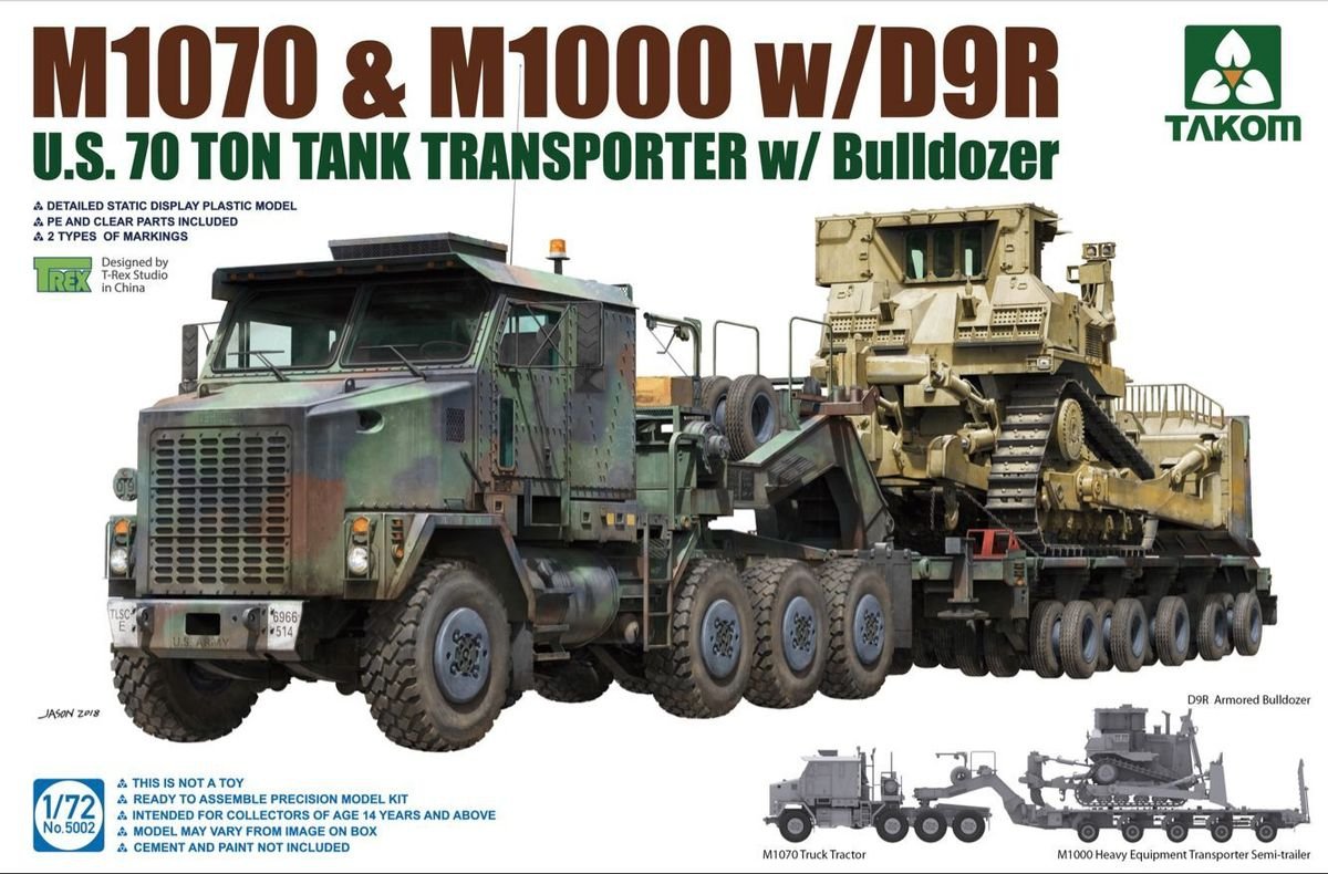 Takom 5002 U.S. M1070 &amp;amp; M1000 w/D9R U.S. 70 Ton Tank Transporter w/Bulldozer 1/72