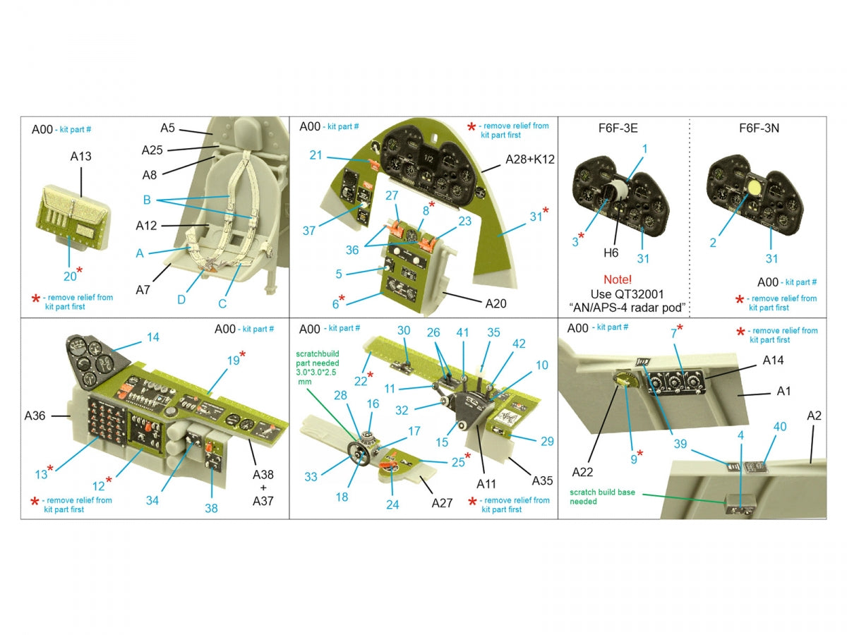 Quinta Studio QD32189 F6F-3E/N Hellcat 3D-Printed coloured Interior on decal paper (Trumpeter) 1/32 – immagine 2