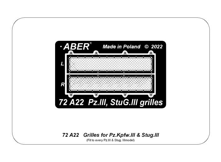Grilles Aber 72A22 pour Pz.Kpfw.III &amp; StuG III 1/72
