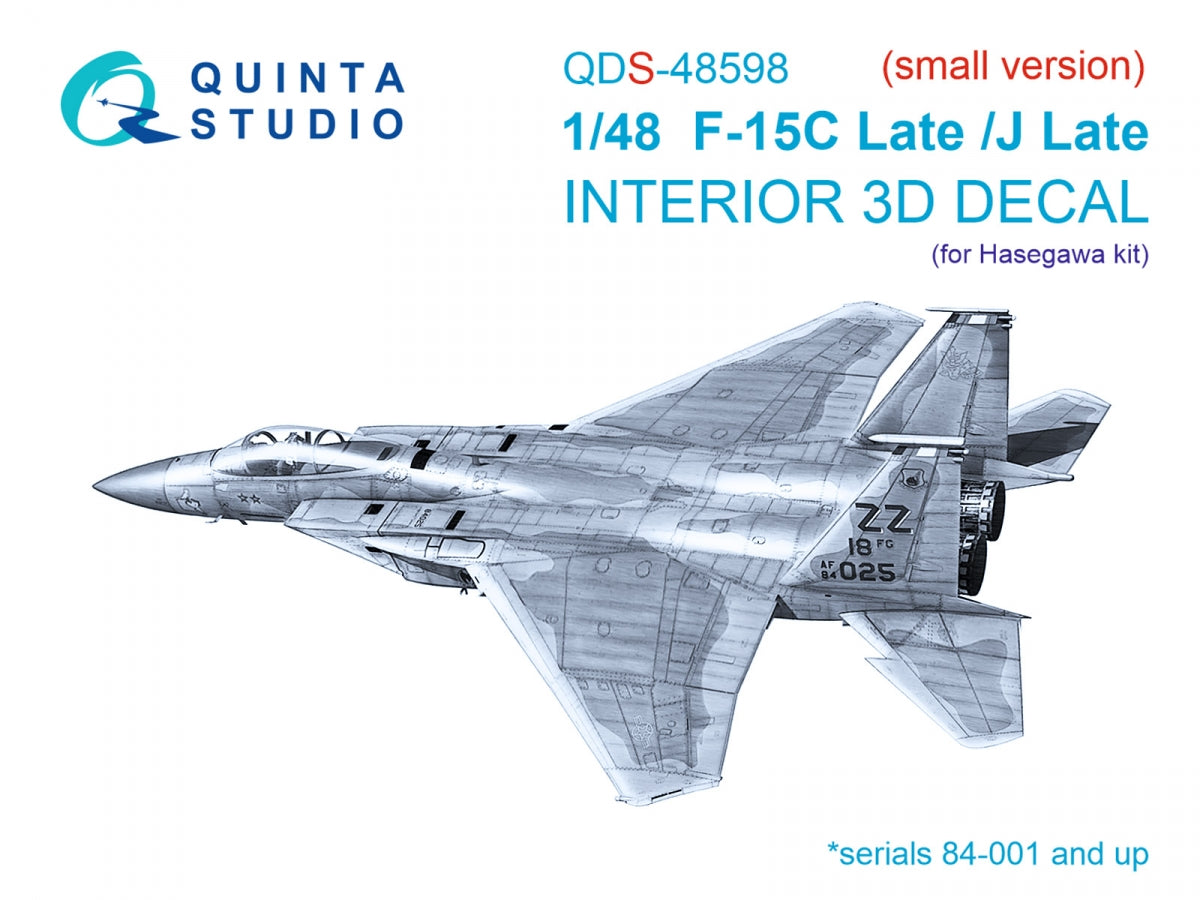 Quinta Studio QDS-48598 F-15C Late/F-15J Late 3D-Printed & coloured Interior on decal paper (Hasegawa) (Small version) 1/48