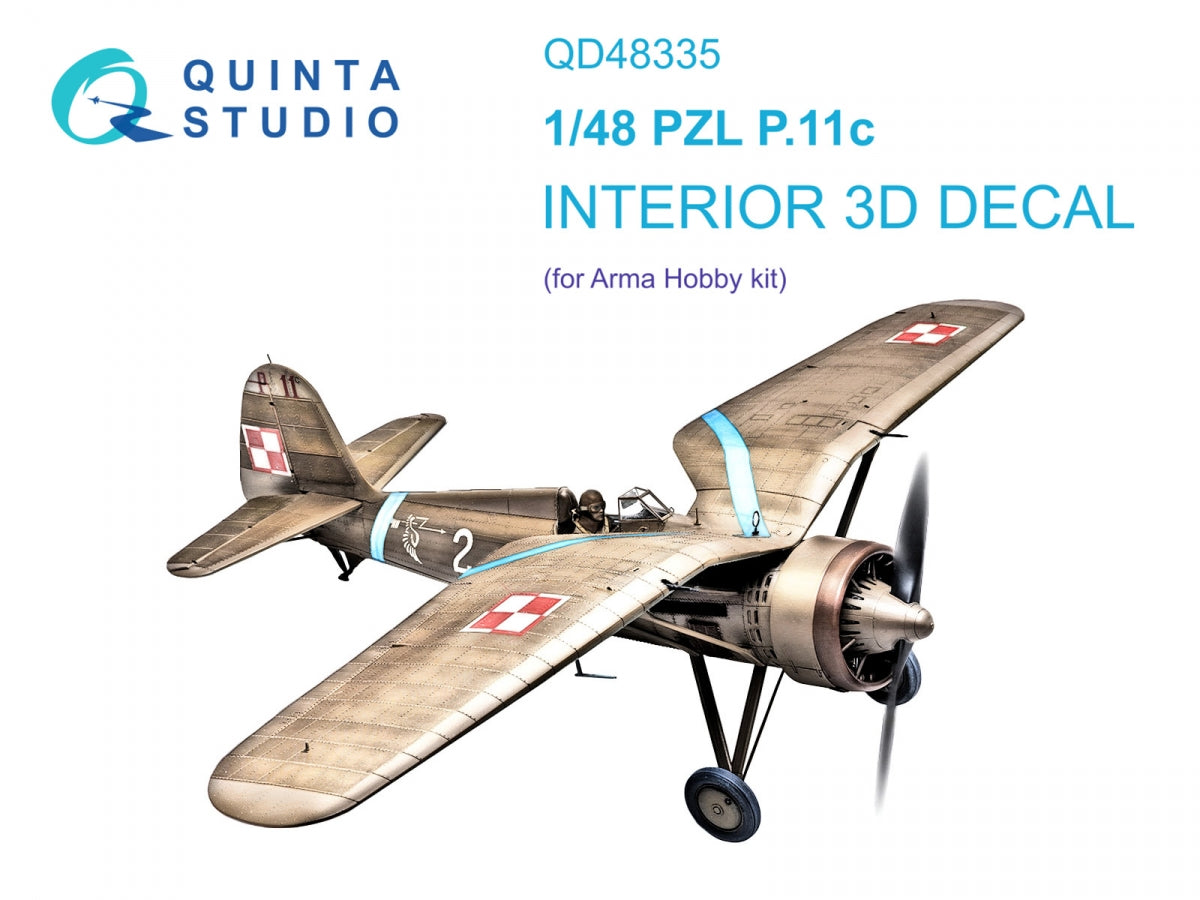 Quinta Studio QD48335 PZL P.11c 3D-Printed &amp;amp; colored Interior on decal paper (Arma Hobby) 1/48