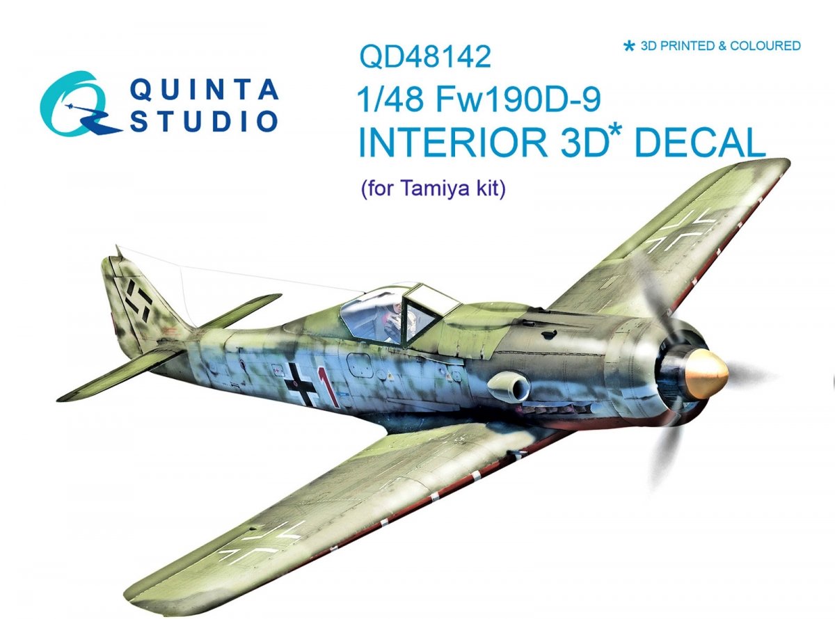 Quinta Studio QD48142 FW 190D-9 3D-Printed &amp; colored Interior on decal paper (for Tamiya kit) 1/48