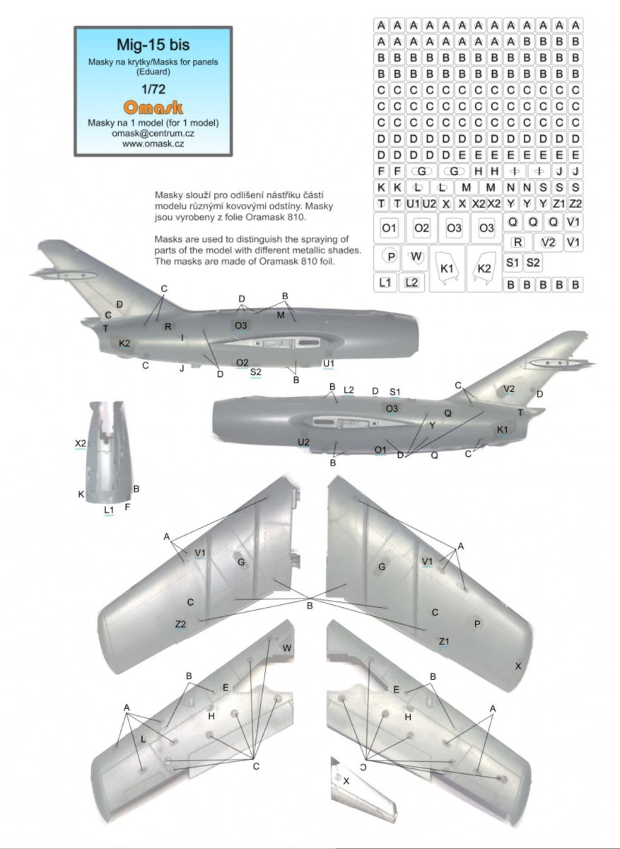 Omask 17008 Mig-15 bis masks for panels (for Eduard) 1/72